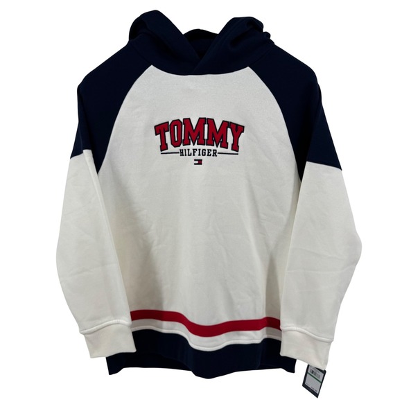 Tommy Hilfiger Other - Tommy Hilfiger Hoodie Boys L 14/16 Ecru Colorblock Logo Sweatshirt TBHIB13F-104